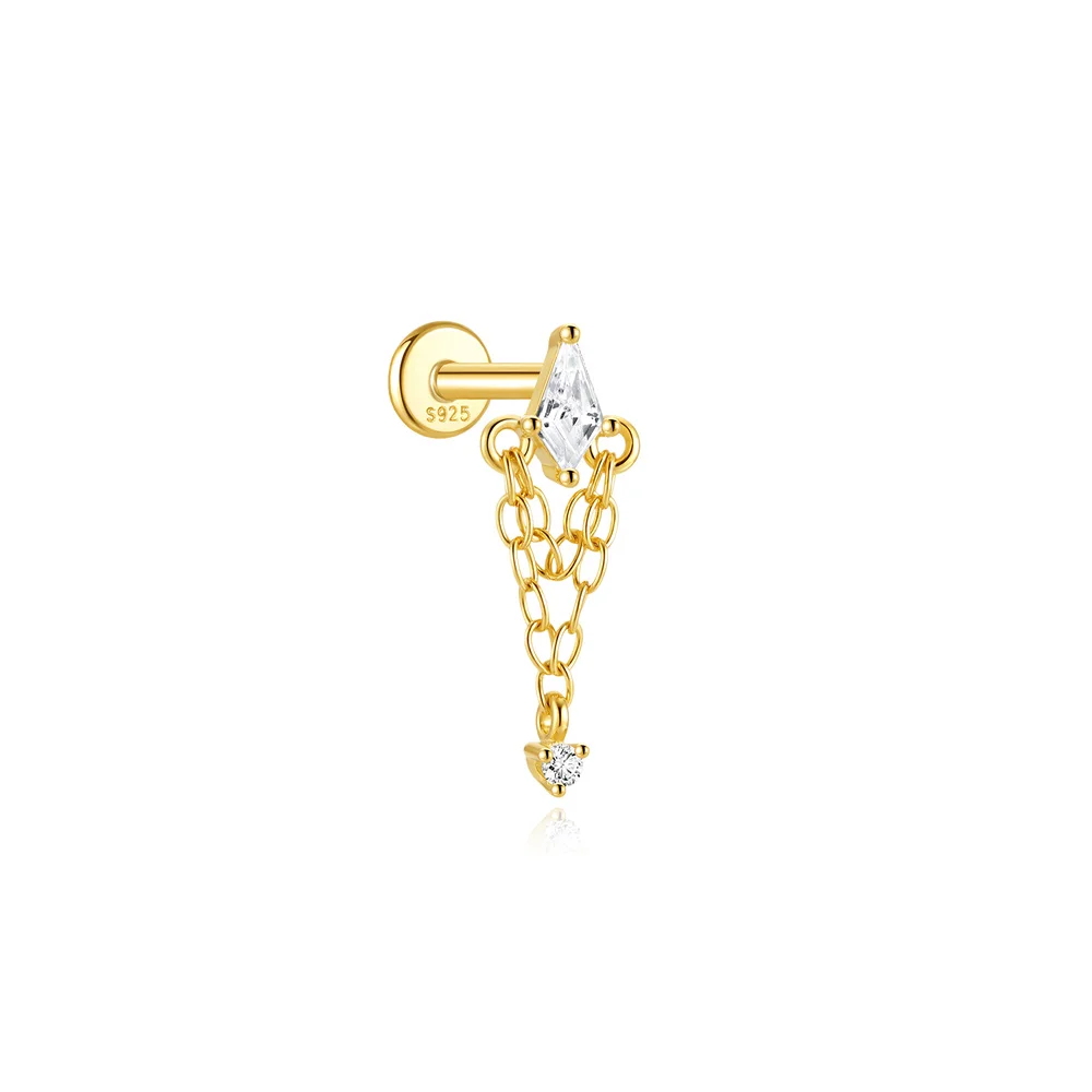 AIDE 925 Sterling Silber Kite Stone Zirkon Flachkopf-Innengewinde-Piercing für Damen, Sternkette, Quasten-Accessoires, Schmuck
