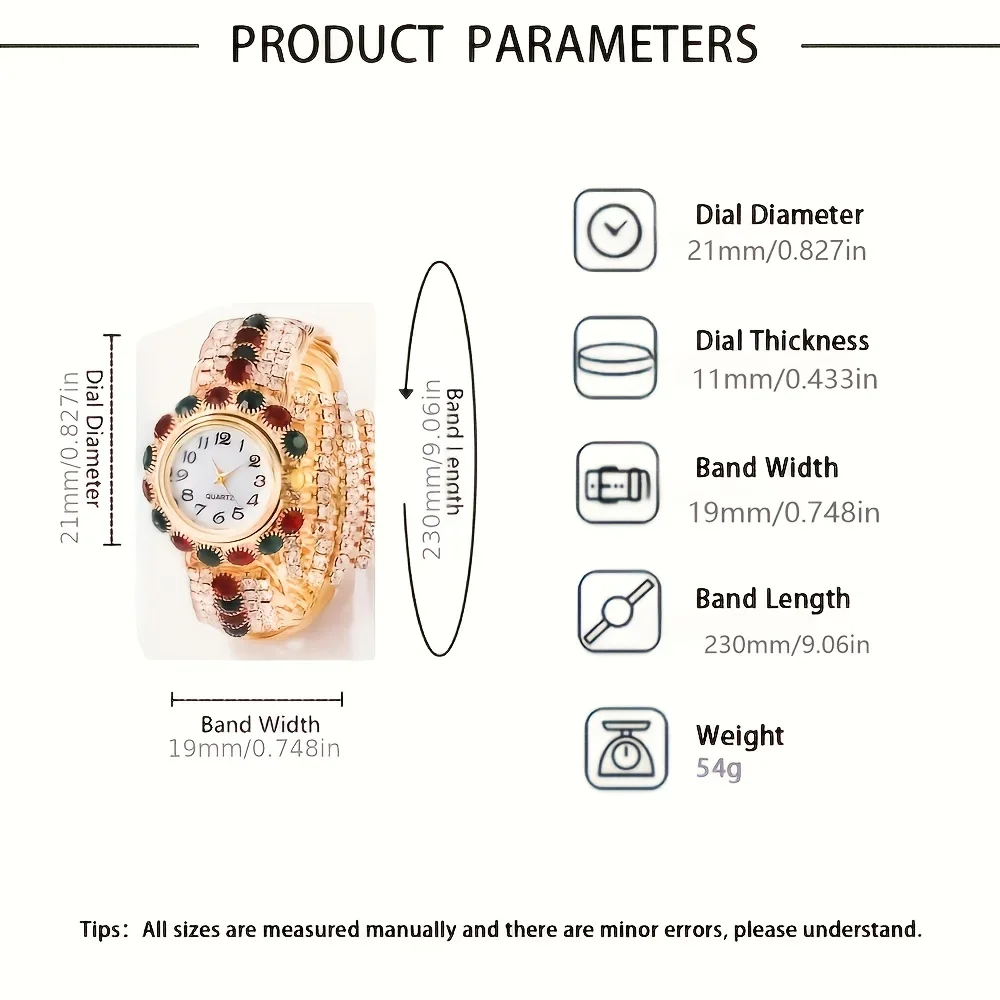 1pc ladies' French elegant double row elastic imitation pearl quartz watch, suitable for daily wear and holiday gifts