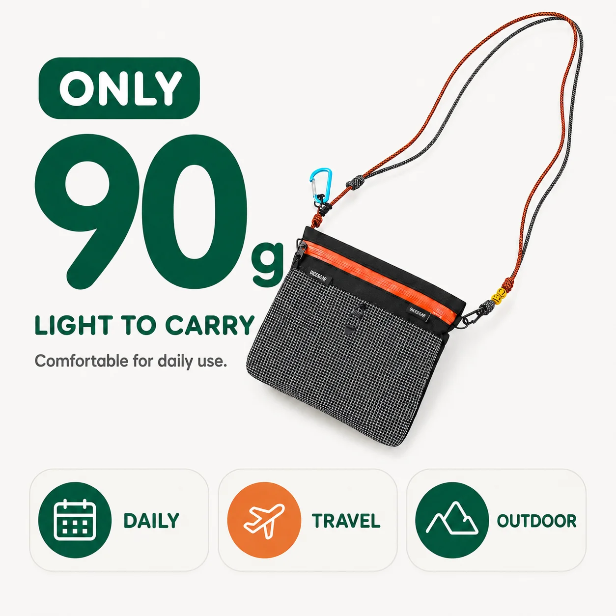 Dyneema Waterproof Crossbody Bag Ultralight 90g Hiking Sacoche Bag YKK Zipper Anti-tear Shoulder Bag for Men Women Outdoor Gear