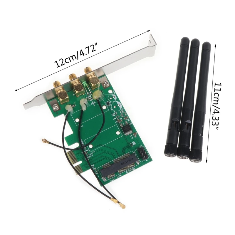 Draadloze WiFi-netwerkkaart Mini PCI-Express PCI-E naar PCI-E 1X Desktopadapter met 3 antennes voor computer