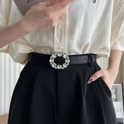 Ceinture en cuir PU pour femmes, mode, boucle en strass, sangle de taille, robe jean, pantalon, ceinture décorative