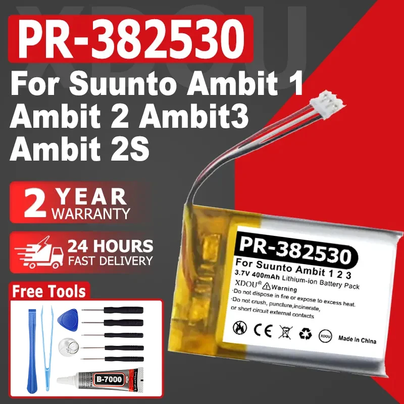 Batterie montre intelligente 3.7V/ 400mAh PR-382530 pour Suunto Ambit 1Ambit 2 Ambit3 Ambit 2S + outils gratuits