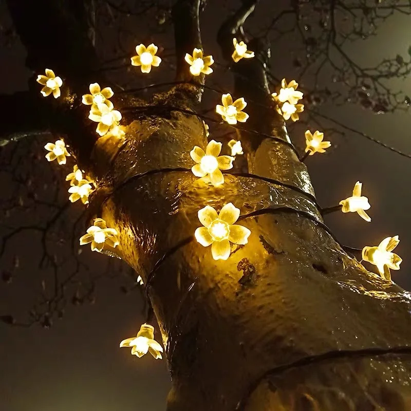 Outdoor Solar 8 Modes Cherry Blossoms String Light Wedding Decoration LED Garden Lights Christmas Party Decoration Fairy Lights