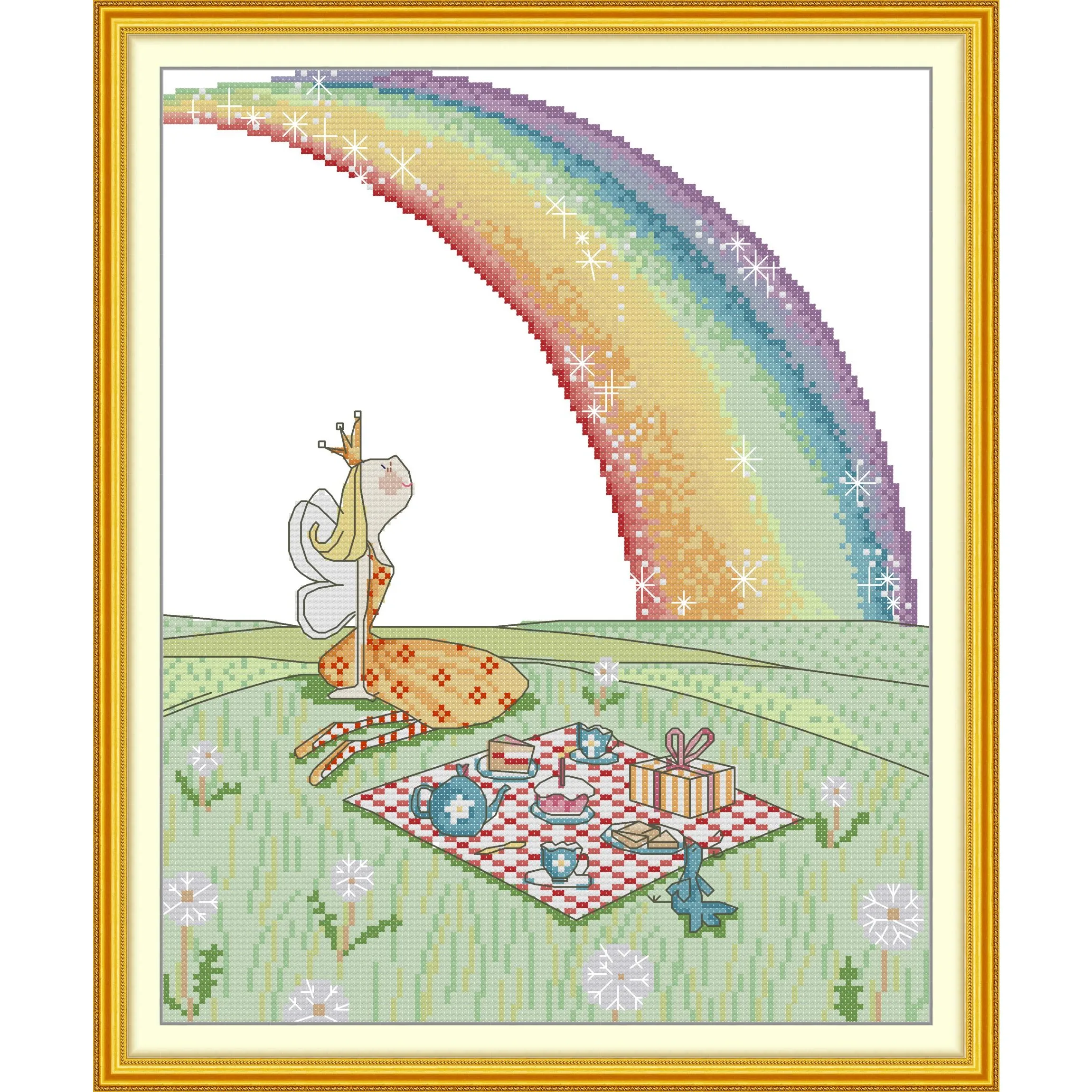 

Joy Sunday Pre-printed Cross Stitch Kit Easy Pattern Aida Stamped Fabric Embroidery Set-Rainbow