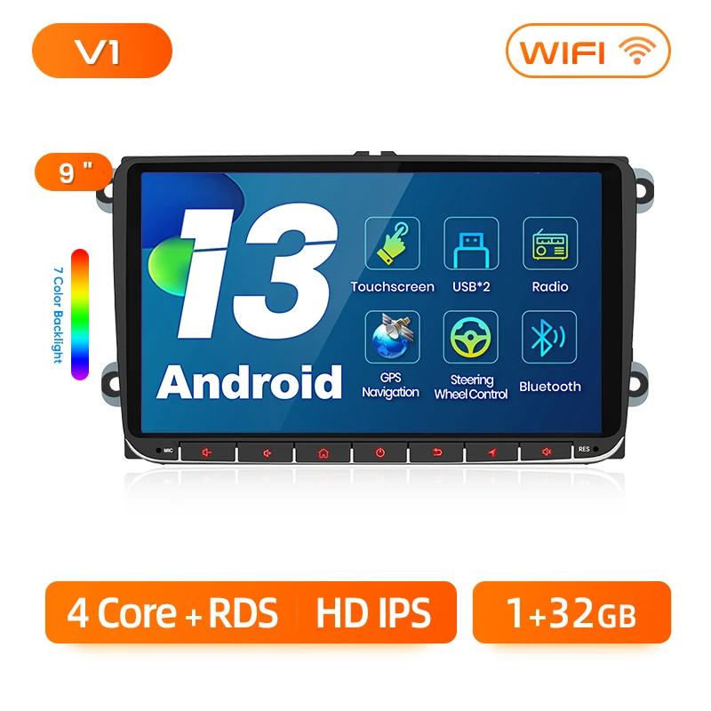 Junsun 9 "Android 13 Autoradio voor VW POLO GOLF Skoda PASSAT JETTA TIGUAN TOURAN Stereo GPS Multimedia Speler CarPlay 4G FM SWC