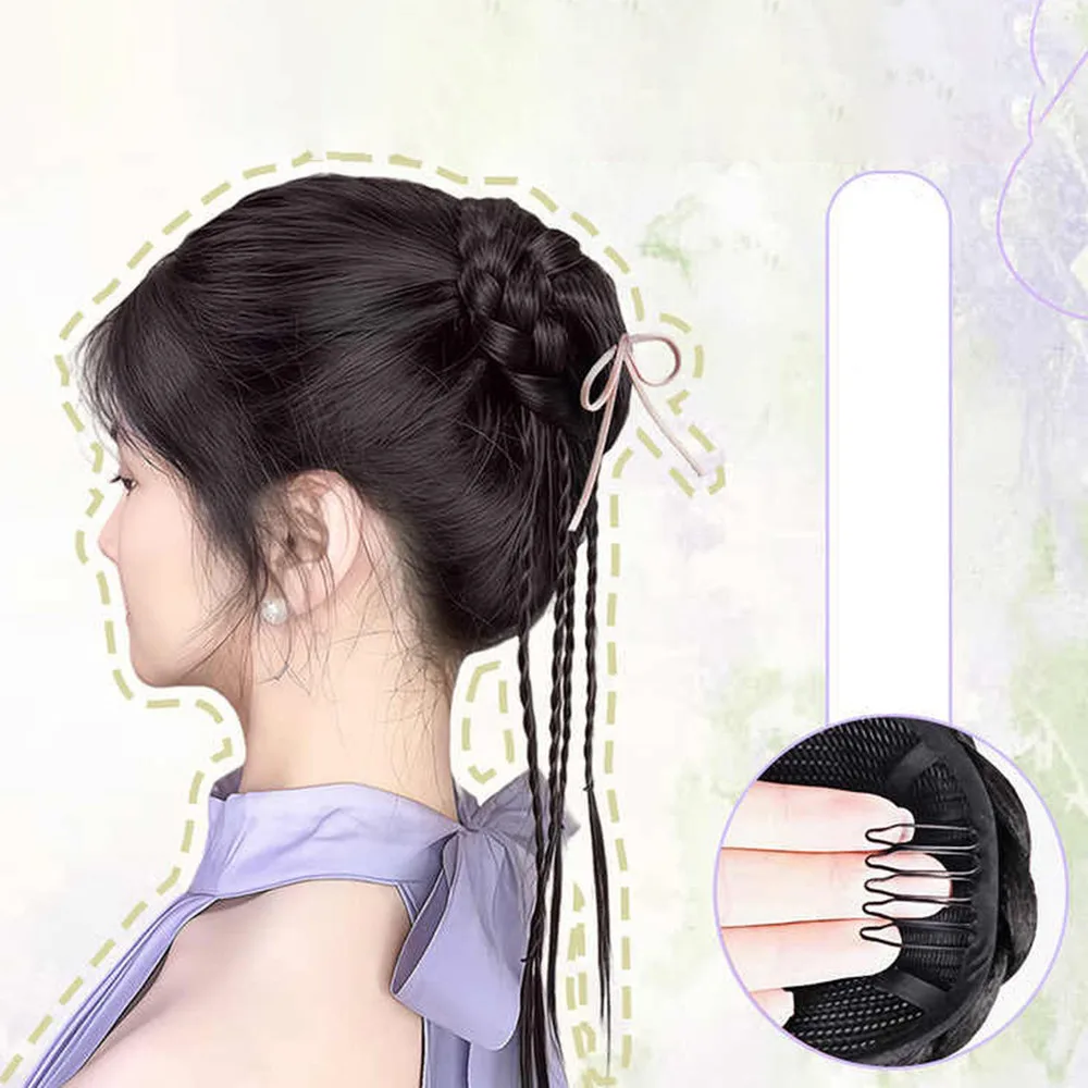 الباروكات الاصطناعية 35 سنتيمتر النساء عالية Headtop زهرة برعم رئيس الكرة كليب محاكاة الملتوية الضفائر ذيل حصان شعر مستعار كعكة