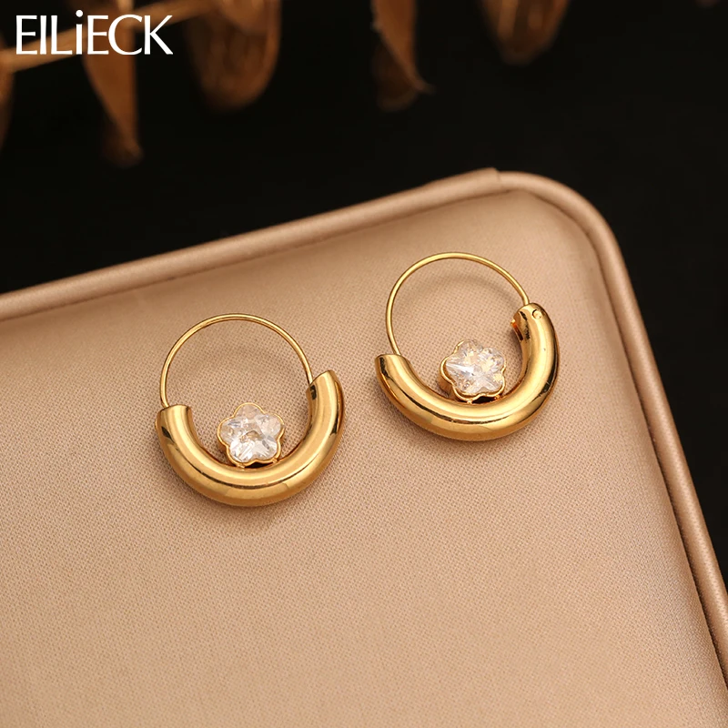 EILIECK 316L Stainless Steel Small Five-Pointed Star Zircon Hoop Earrings For Women Fashion Waterproof Ear Buckle Jewelry Gift