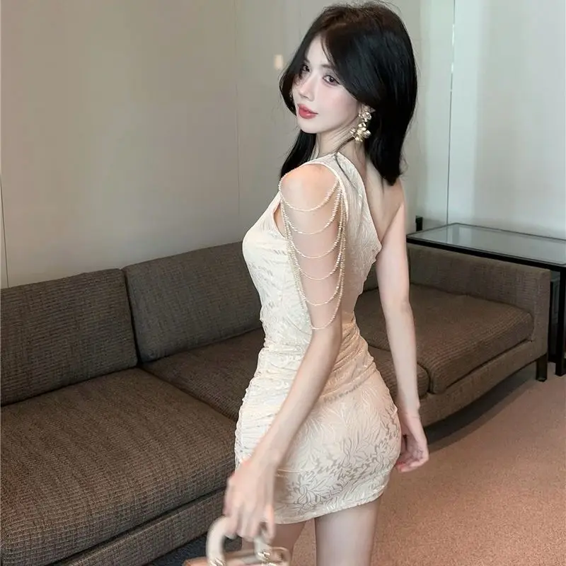 Dresses Womens Pink Summer Modal Ombre Halterneck Mock Neck Layered Streamer Flare Ultra-Short Clubwear Millennium Hot Girl Y2K