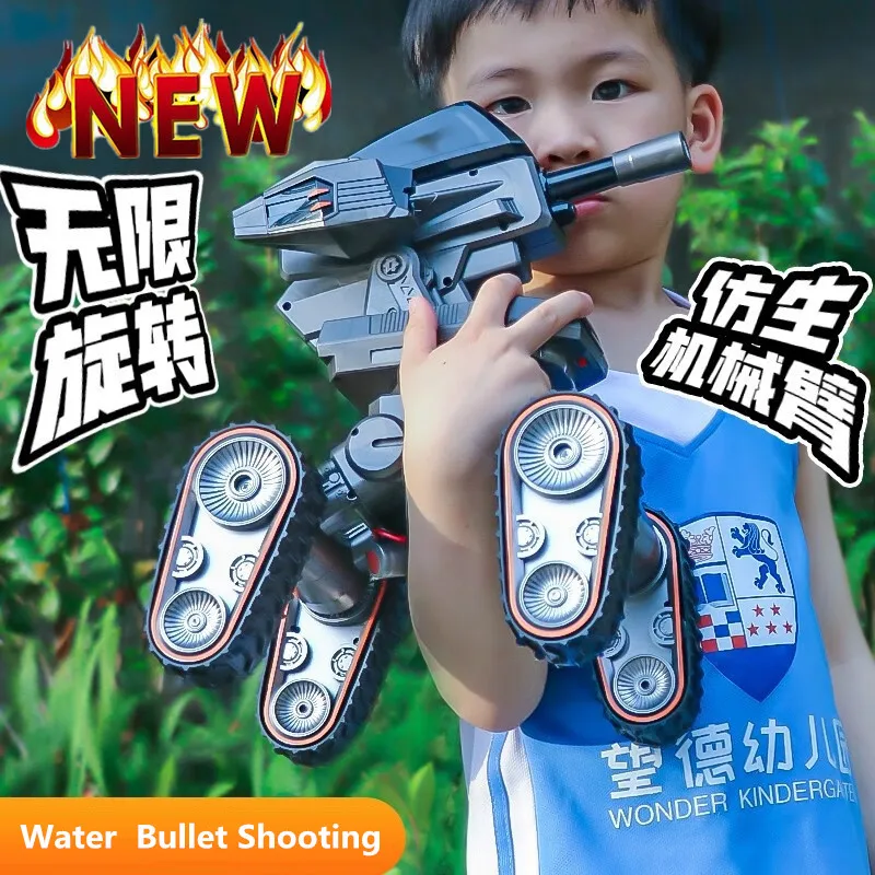 Water Bullet Shooting Remote Control Cars 4WD Stunt Car All Terrain RC Shooting Tank 360°Rotating Electric Water Bomb Tank