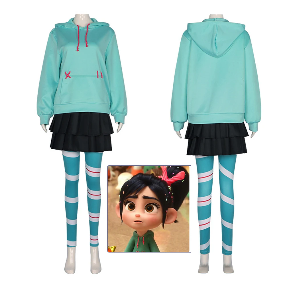 Anime Vanellope Von Schweetz Cosplay Costume Hoodies Skirt Uniform Suit Girl Women Halloween Performance Clothing Accessories