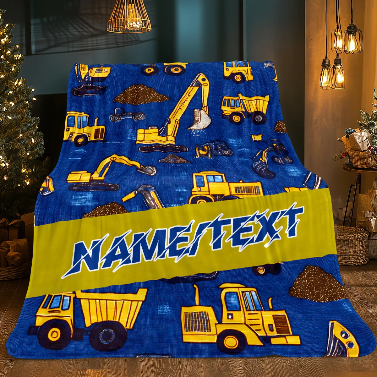 Custom name cartoon digger fleece blanket, suitable for sofas, beds, birthdays, children, boys, friends, gifts