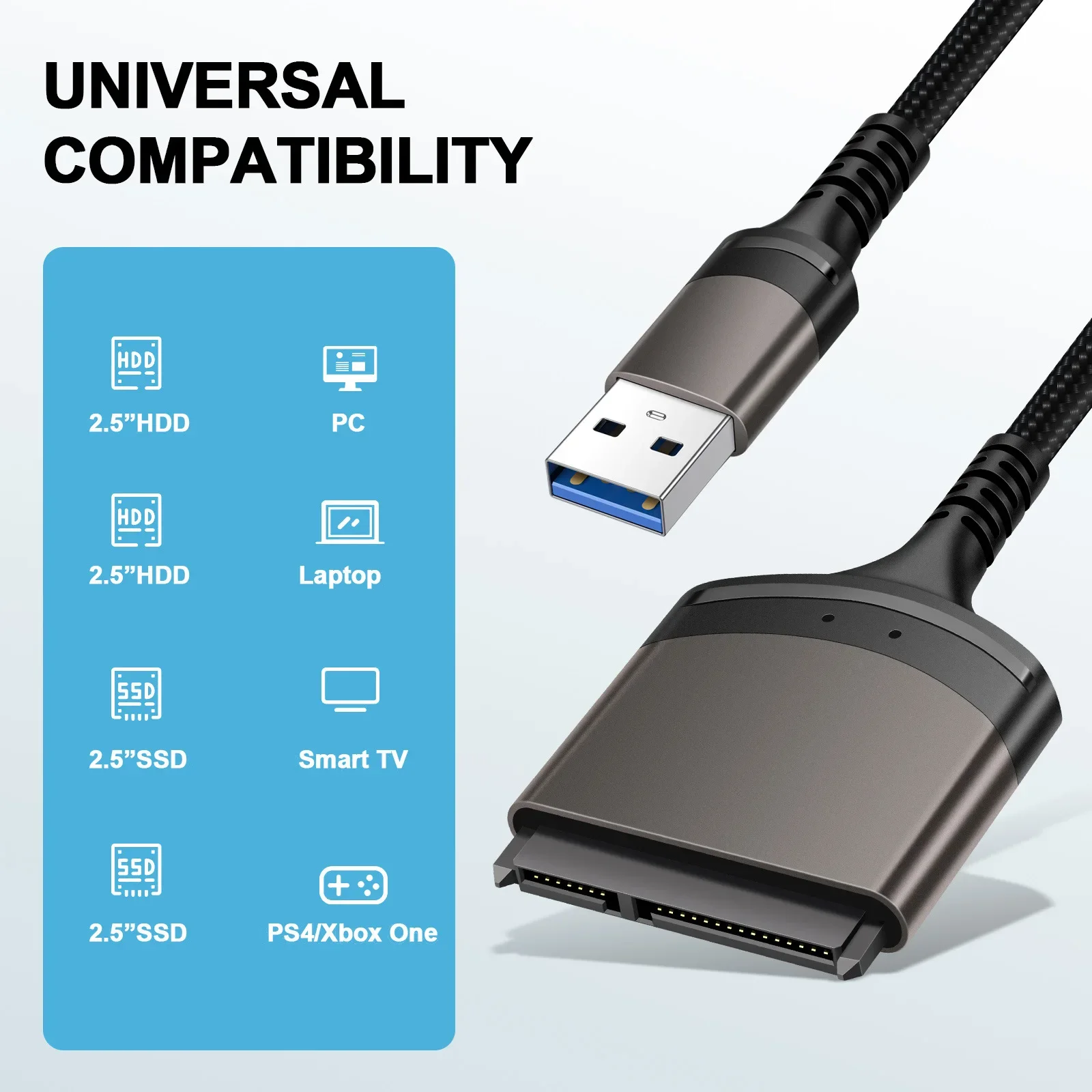 USB 3.0 para SATA 3 cabo adaptador, Sata para USB C, até 6 Gbps, 2.5 ", SSD externo, HDD, disco rígido, 22 pinos, apto para PC