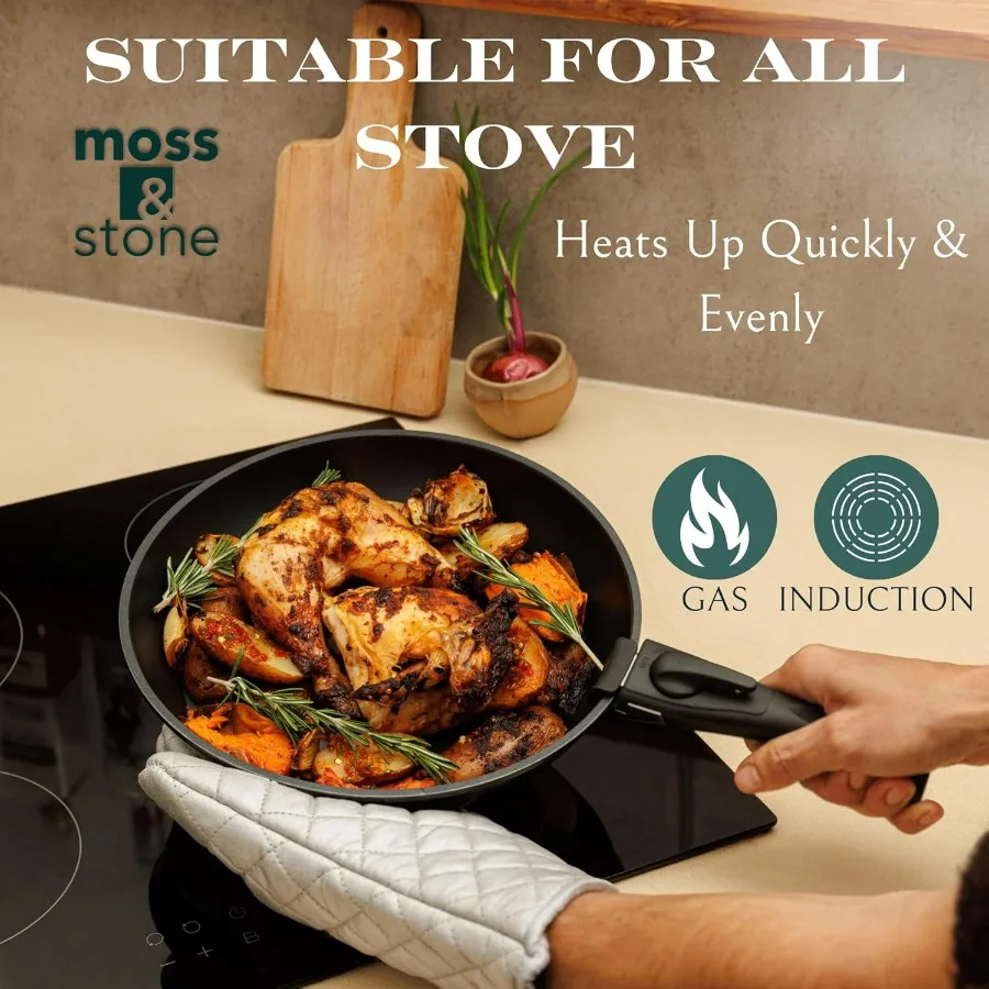 10 قطعة الأواني السوداء والمقالي مجموعة غير عصا تجهيزات المطابخ مجموعات انفصال مقبض للتخييم في الهواء الطلق RV المطبخ استخدام مقبض قابل للإزالة Des