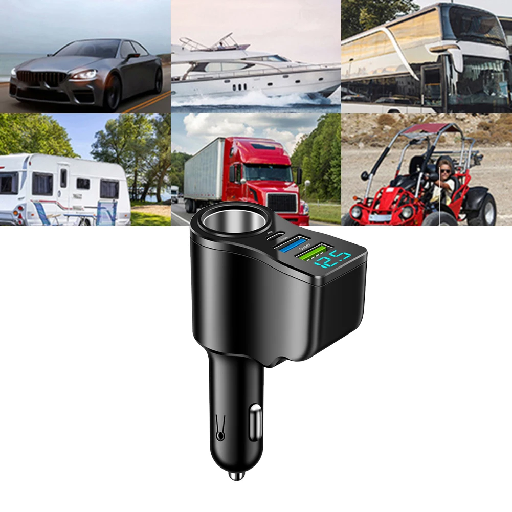 

2-in-1 Digital Display 66W Car Charger Conversion Multi-functional Dual Usb Adapter Socket Splitter Fast Charging