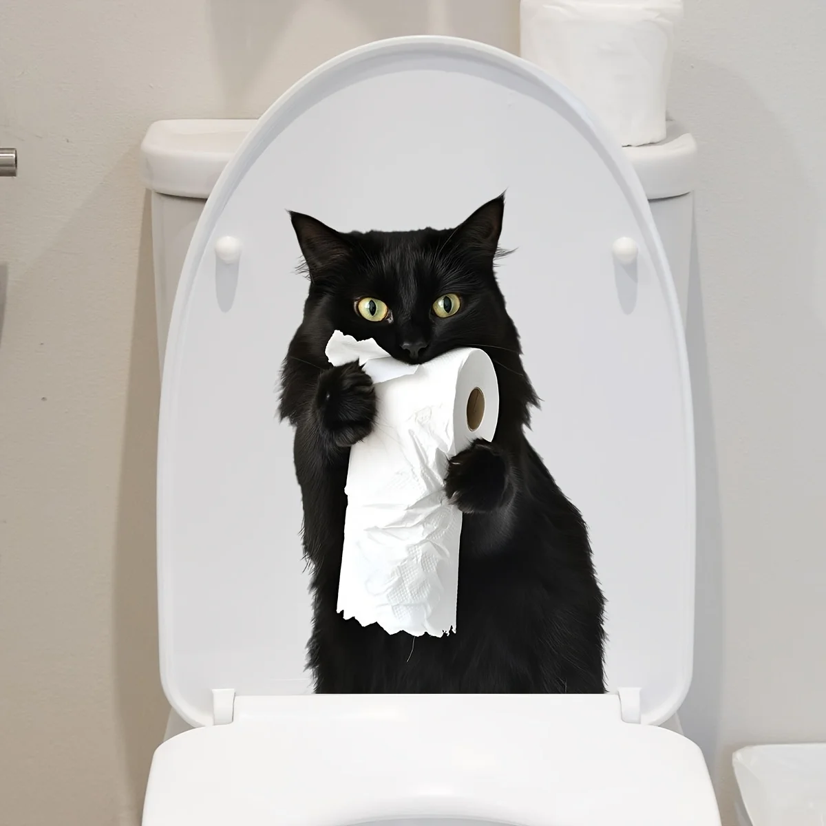 Fun Black Cat Roll Paper Bathroom Toilet Removable Self-Adhesive Vinyl Stickers Humorous Pet-Themed Decorations B31