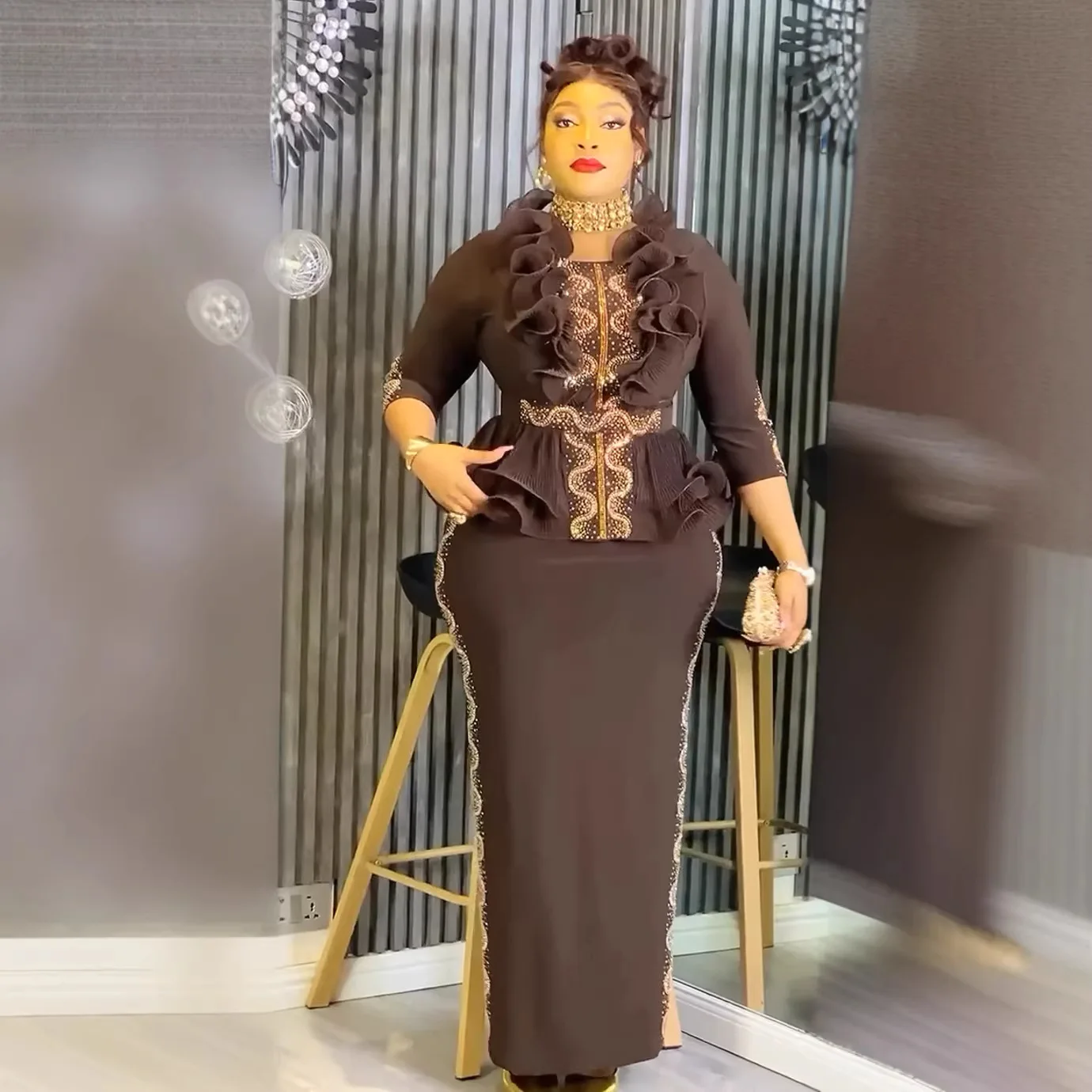 Vestidos Africanos para Mujer, Ropa Africana de Talla Grande, Vestido Largo con Volantes para Fiesta de Noche, Elegante Dashiki Ankara, Atuendos Turcos, Túnica