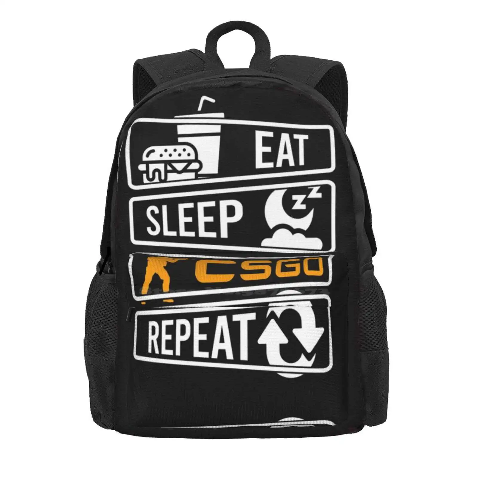 Eat Sleep Csgo Repeat Hot Sale Schoolbag Backpack Fashion Bags Eat Sleep Csgo Repeat Counter Strike Gaming Fps Gamer Shooter