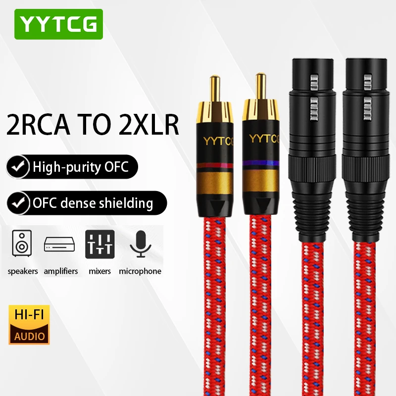 

1 pair Hifi 2RCA Male to 2XLR Female Audio Cable Hi-end 4N OFC Dual XLR Female to Dual RCA Male Audio Wire For Microphone Mixer