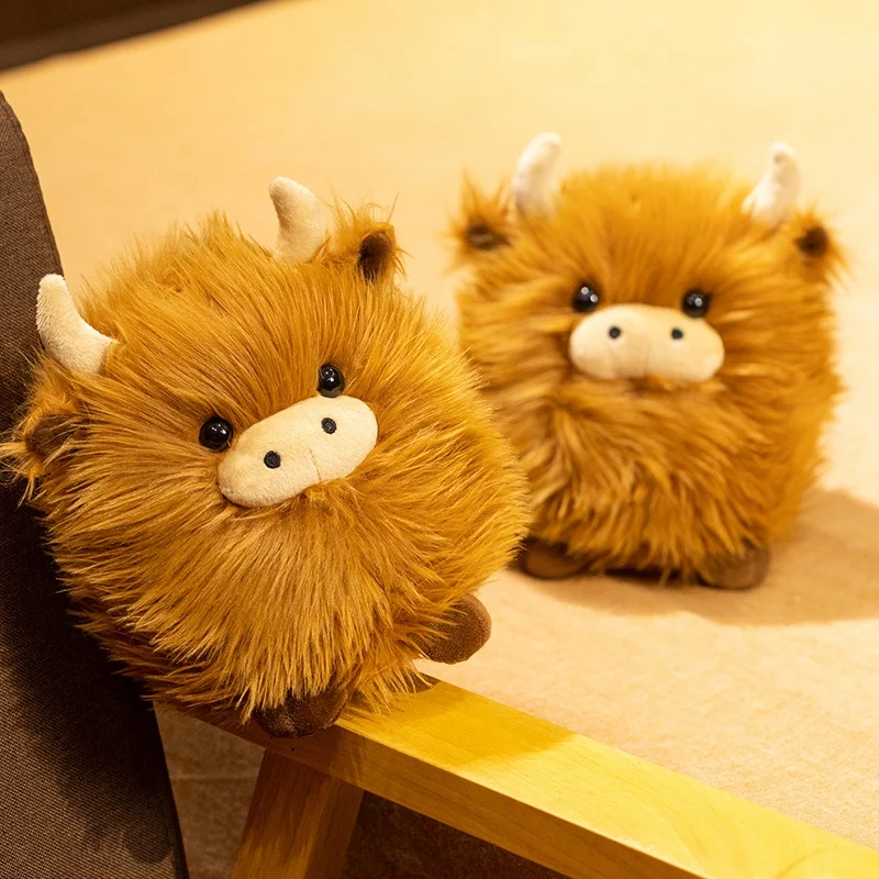 

20cm Round Highland Bull Plush Toy Fluffy Long Hair Cow Stuffed Chubby Figurine Lovely Birthday Gift