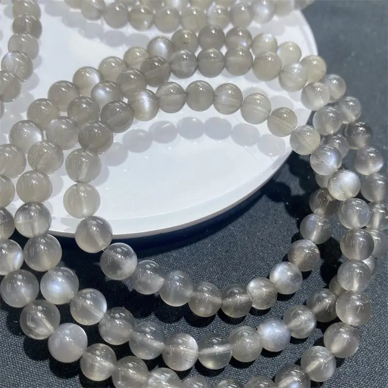 5/6 مللي متر الفضة الطبيعية القمر حجر الثلاثي دائرة سوار شفاء الأحجار الكريمة الخرز المستديرة مجوهرات زوجين هدية عيد 1 قطعة