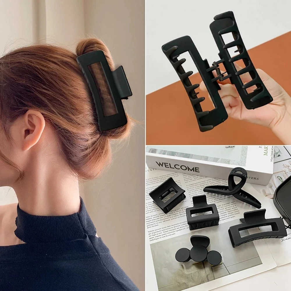 1 pieza de pinzas para el cabello grandes negras, pinzas para el cabello acrílicas elegantes, pasador, pinzas en forma de garra de cangrejo, accesorios para el cabello para mujeres y niñas