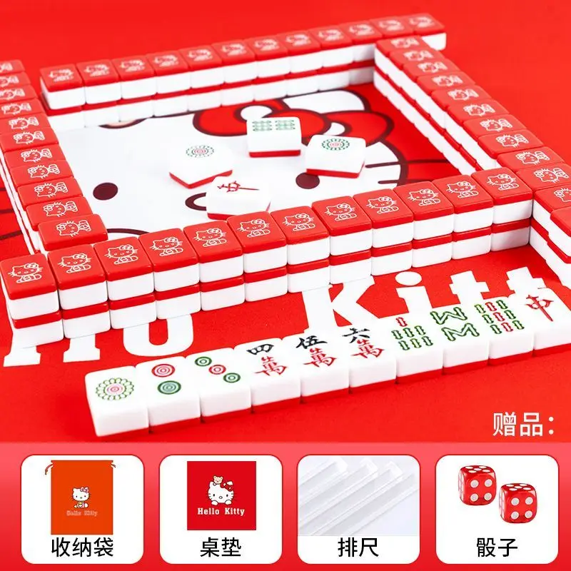 

144 плитки Hello Kitty, пронумерованный маджонг, полный набор Sanrio Mini, 24 мм, портативный китайский маджонг, игрушки, семейные игры для вечеринок, новогодние подарки
