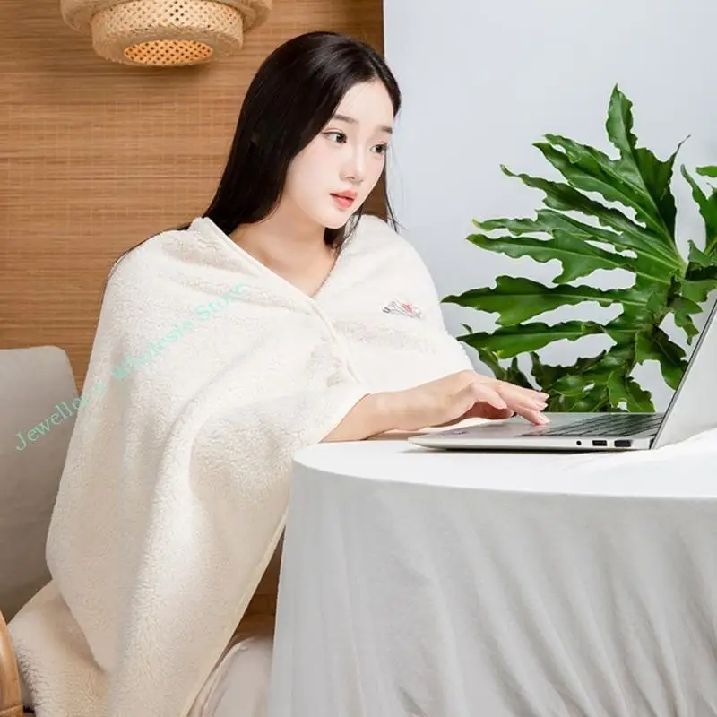 

R7UF Warm Coral Fleece Blanket Shawl Wrap for Home Use Watching Office Napping