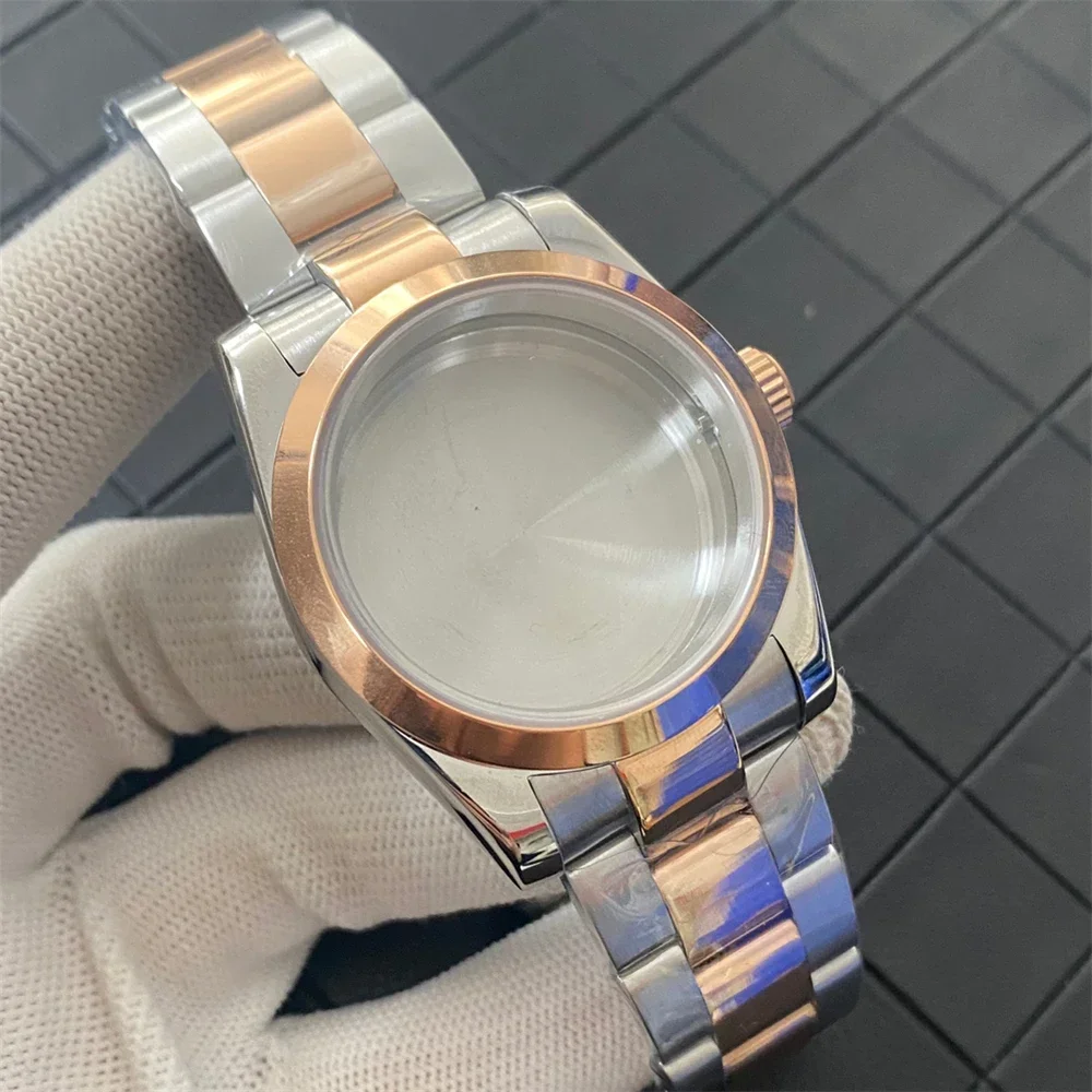 Sapphire Mirror 36mm PVD Rose Gold Oyster Bracelet Case Dense/Transparent Bottom Watch Case for NH35 NH36 Automatic Movement NEW