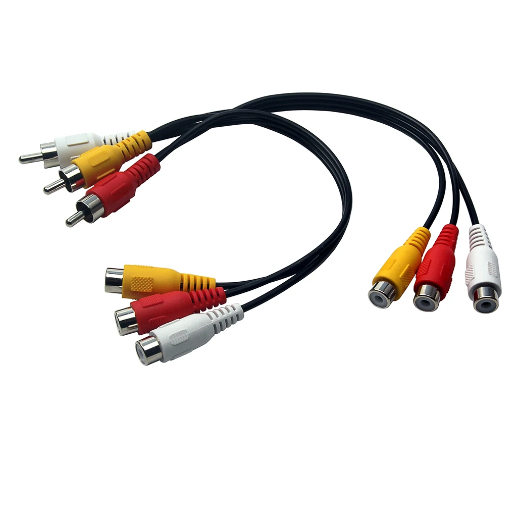 Đen 25Cm 3RCA Nam Jack 6RCA Cắm Cái Bộ Chia Video Âm Thanh AV TV DVD Cáp