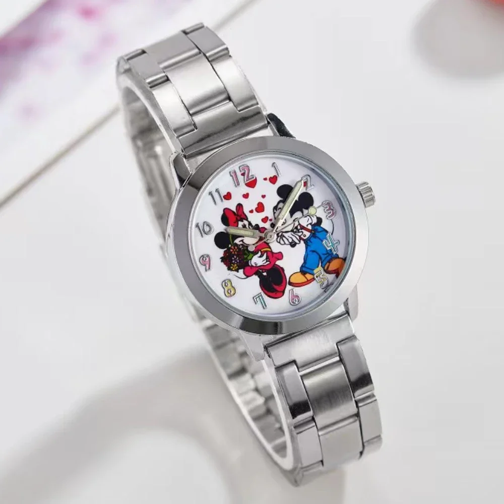 Disney-relojes de cuarzo con dibujos animados para niños, niñas, niños y adolescentes, reloj de pulsera con número colorido, Mickey, Minnie, adultos, clásico