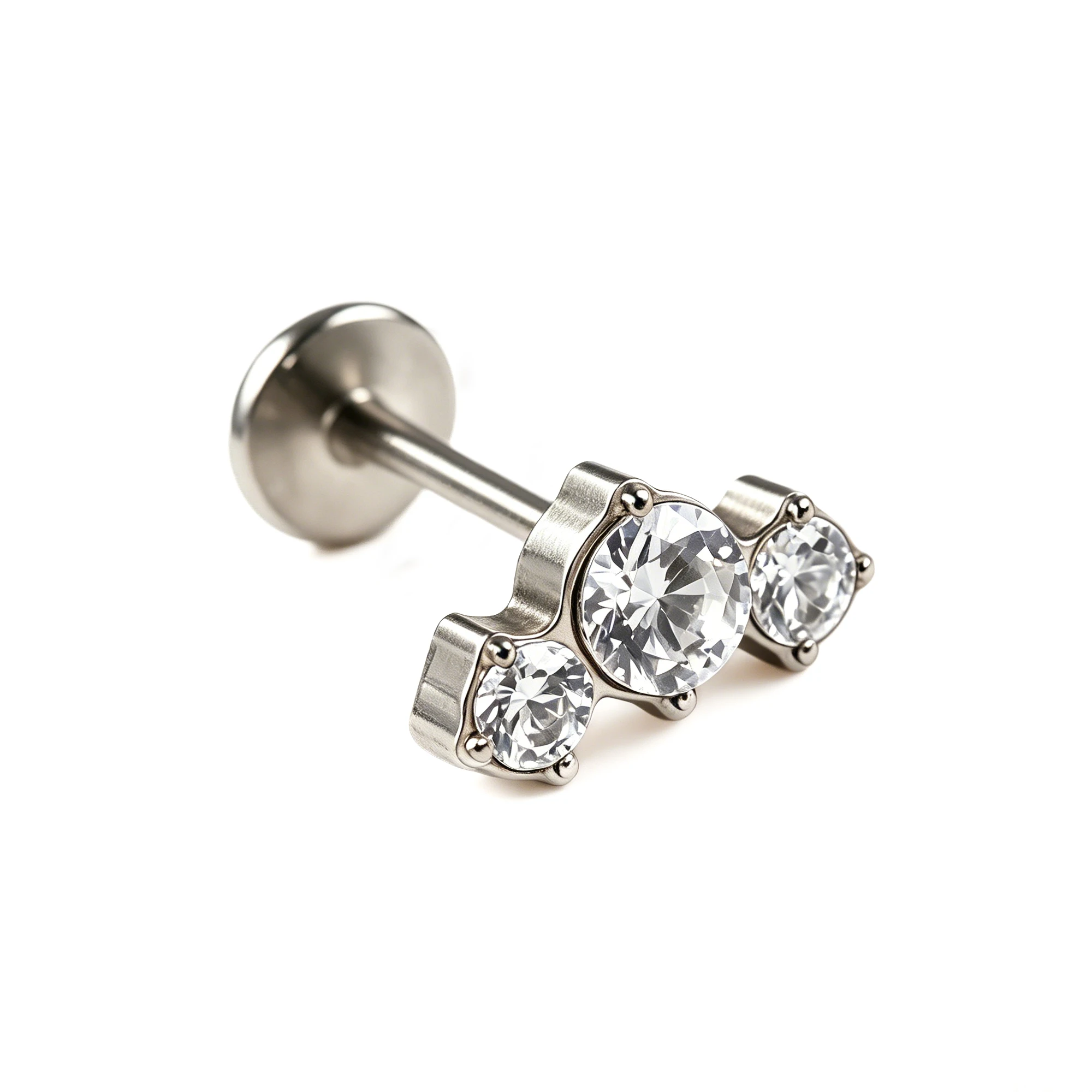 1 Piece G23 Titanium Simple Gradient Three-Circle Zircon Flat Back Earring Silver Color Three-Diamond Ear Cartilage Stud Lip Stud Multi-Position Wearable Body Piercing Jewelry