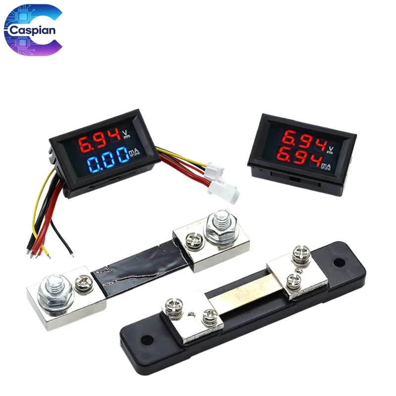 Mini DC 0-100V Digital Voltmeter Ammeter 50A 100A Blue Red Dual LED Panel Volt Amp Meter For Arduino