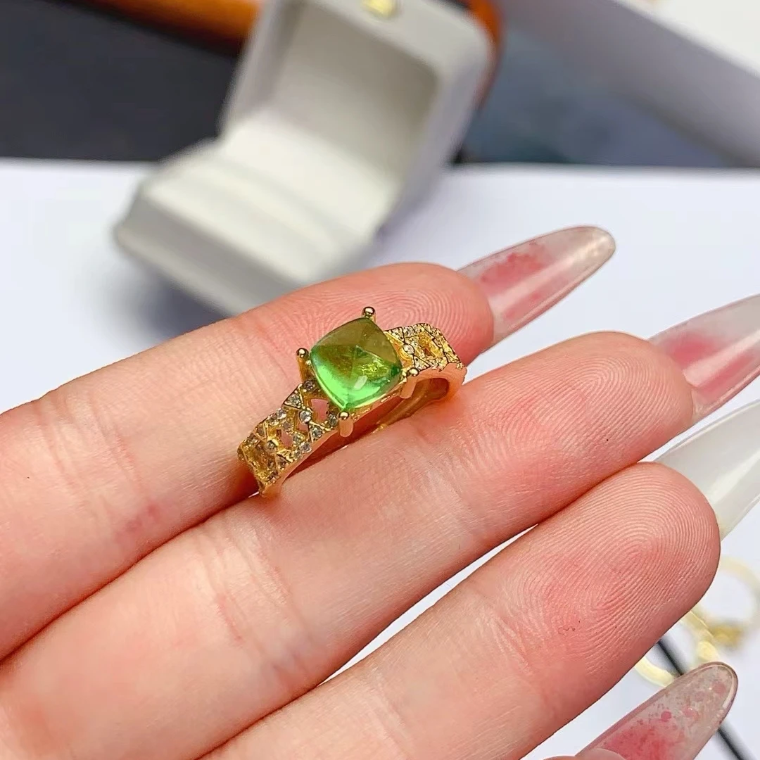 KJJEAXCMY High quality Simple Natural Tsavorite Ring S925  Silver Inlaid Elegant Simple Palace High-End Design Women's Jewelry