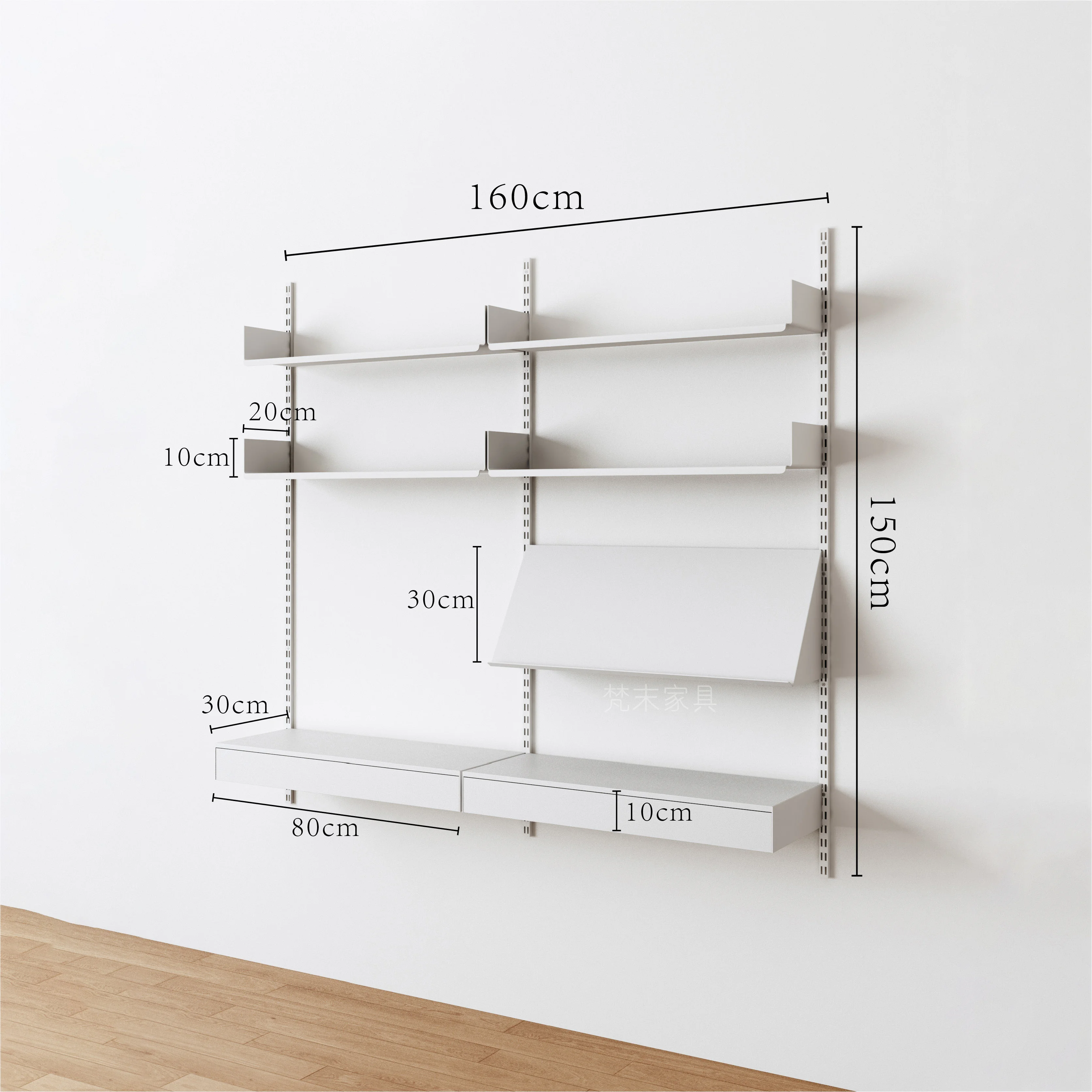 On wall track bookshelf, wall mounted bookshelf, living room wall shelf, wall mounted storage rack