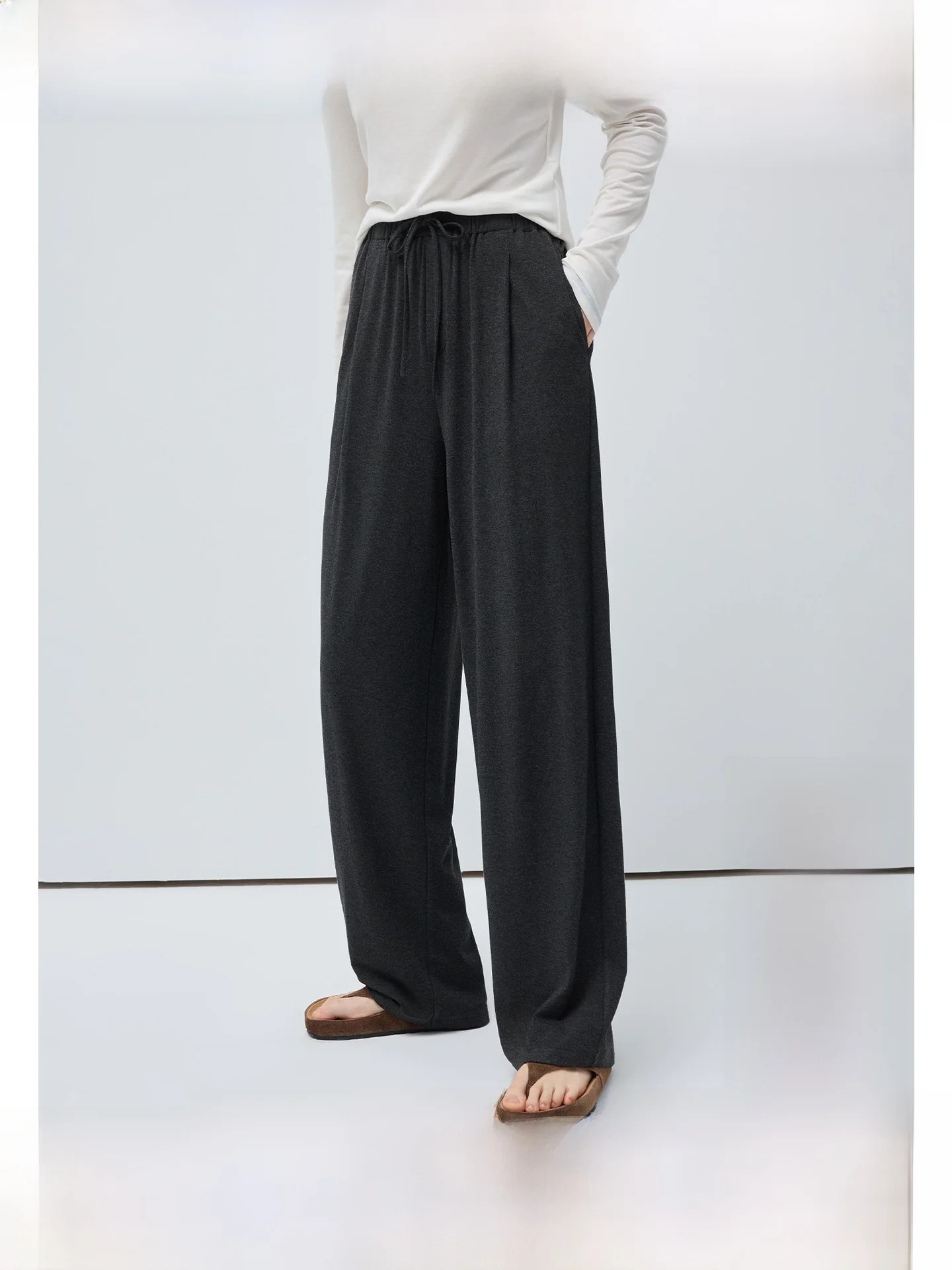 

High Waist Wide Leg Casual Pants Women's Spring 2026 Drawstring Drapey Feel VEGA CHANG Commute Style Korean Version Color