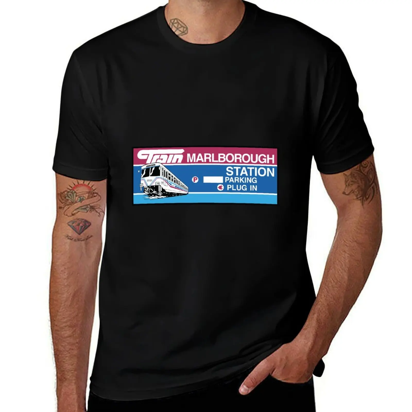 Retro CTrain LRT Station Sign - Marlborough T-Shirt Plus Size Gym Sports T-Shirt