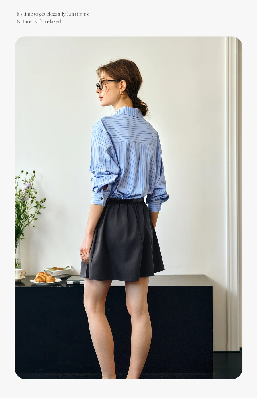 OLrain Striped Women's Dresses 2025 Autumn New Embroidery Long Sleeve Patchwork Pleated Button A-line Mini Dress M57CL96298