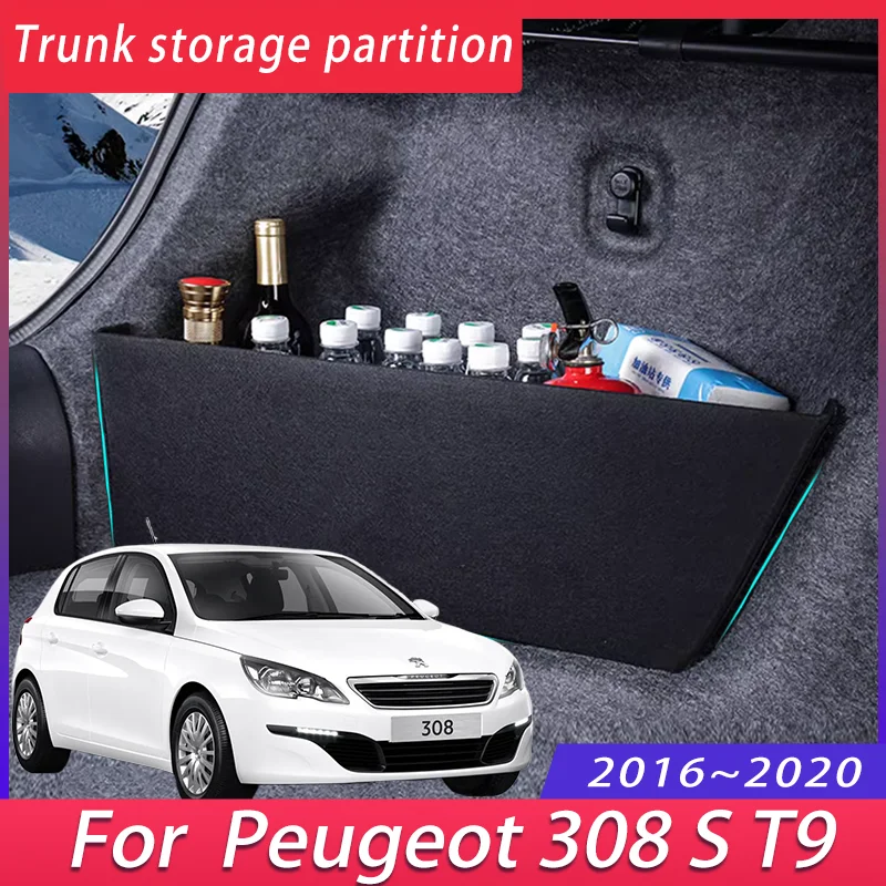 For Peugeot 308 S T9 2016~2020 2017 2018 MK2 Car Trunk Storage Partition Multi-function Storage Box Auto Interior Accessories