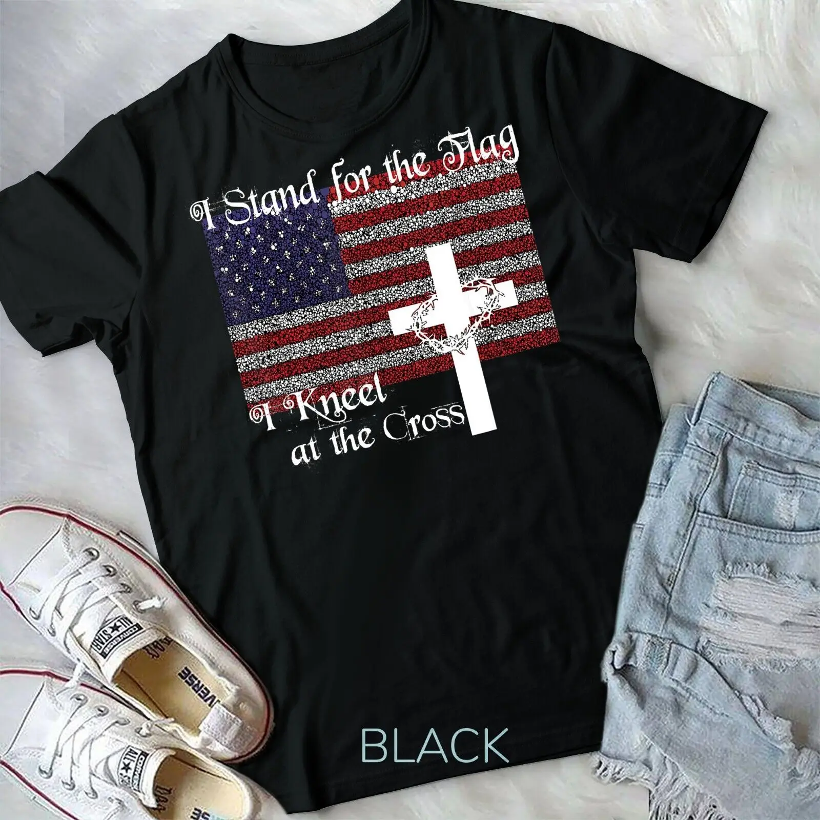 

Stand for the Flag, I Kneel at the Cross Patriotic Christian Unisex T-shirt