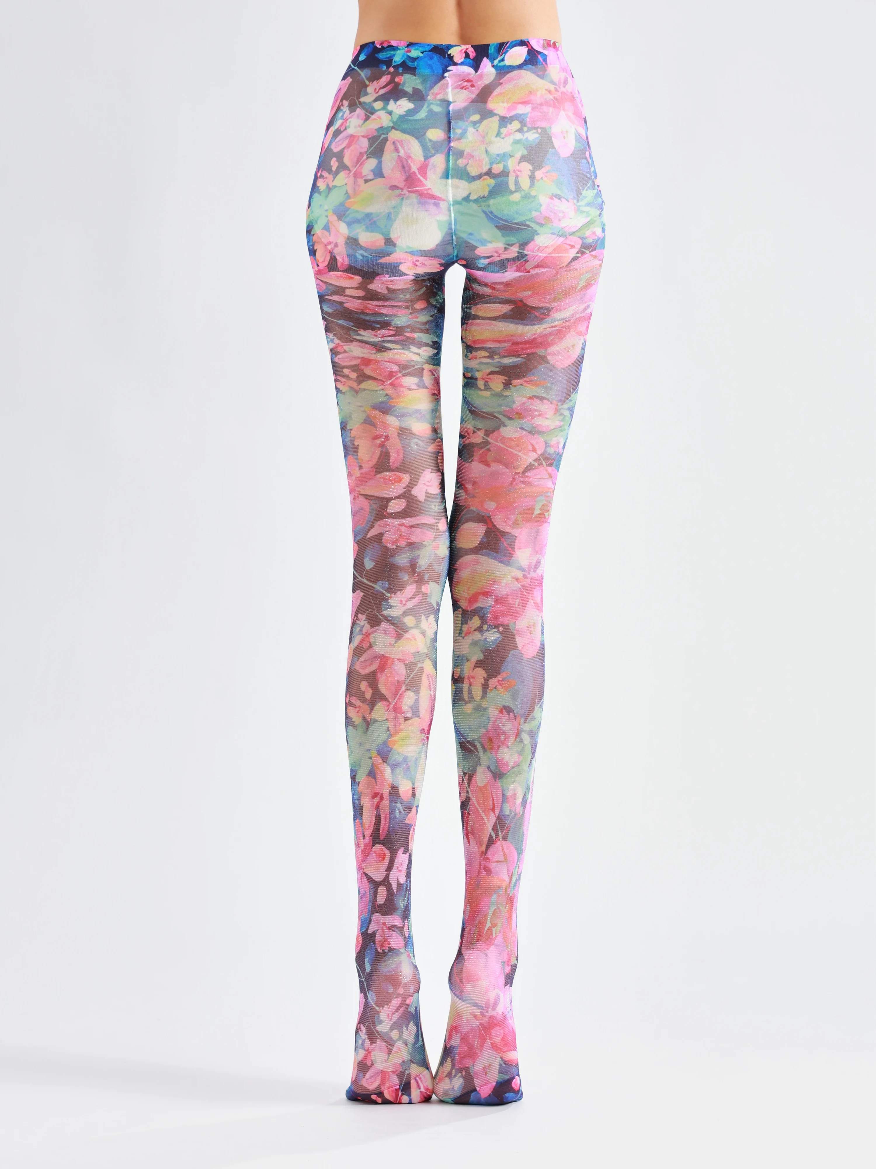 Sahabowi fashion metallic silver blue colorful flowers sparkly shiny tights print pantyhose for womens sheer stockings