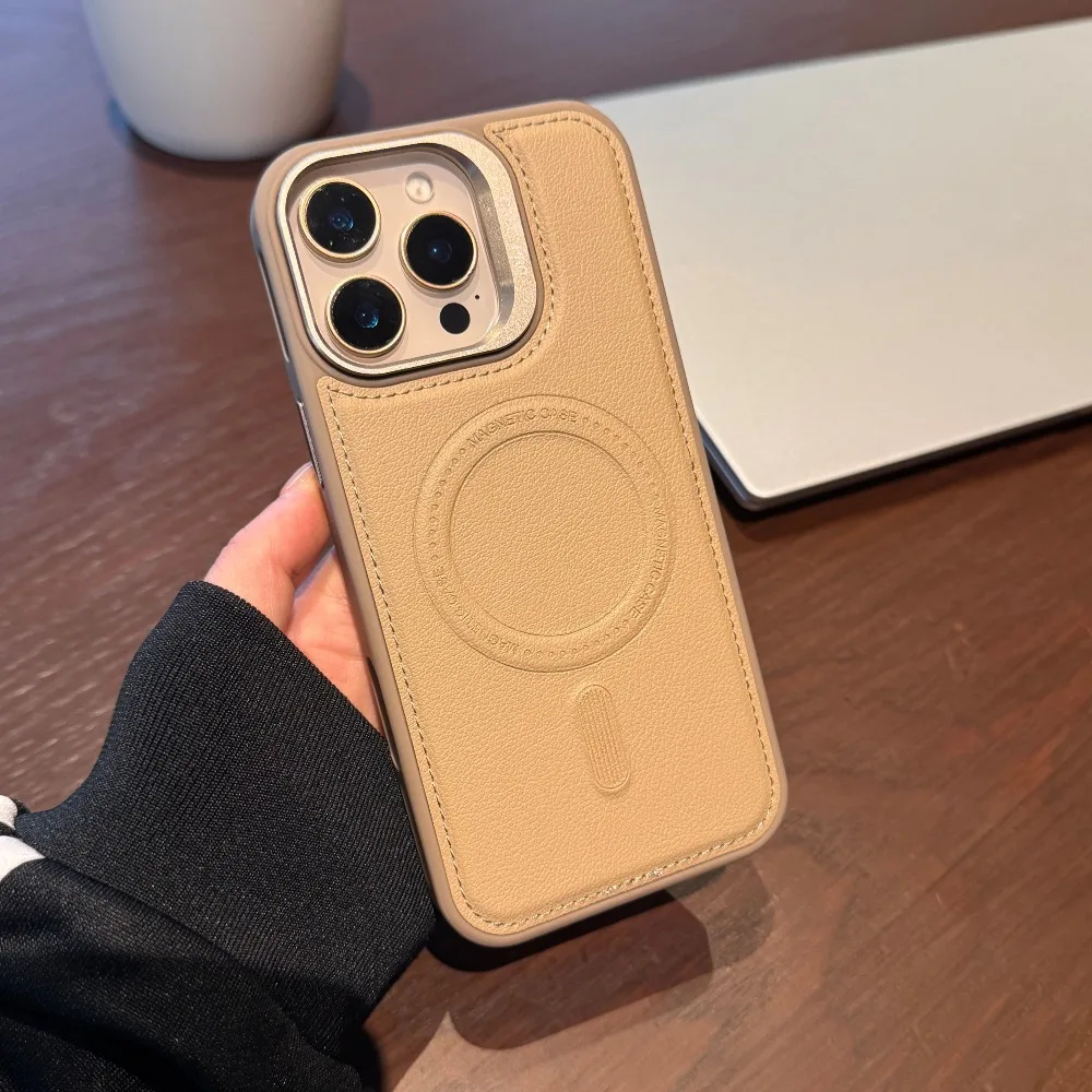 عدسة مغناطيسية غير مرئية بشريط جلدي مناسبة لهاتف iPhone 11-16 Promax غطاء حماية، شامل ومضاد للسقوط