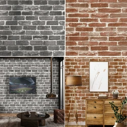 Self sticking PVC retro nostalgic imitation brick texture brown red brick self-adhesive wallpaper for home decoration vinyl film