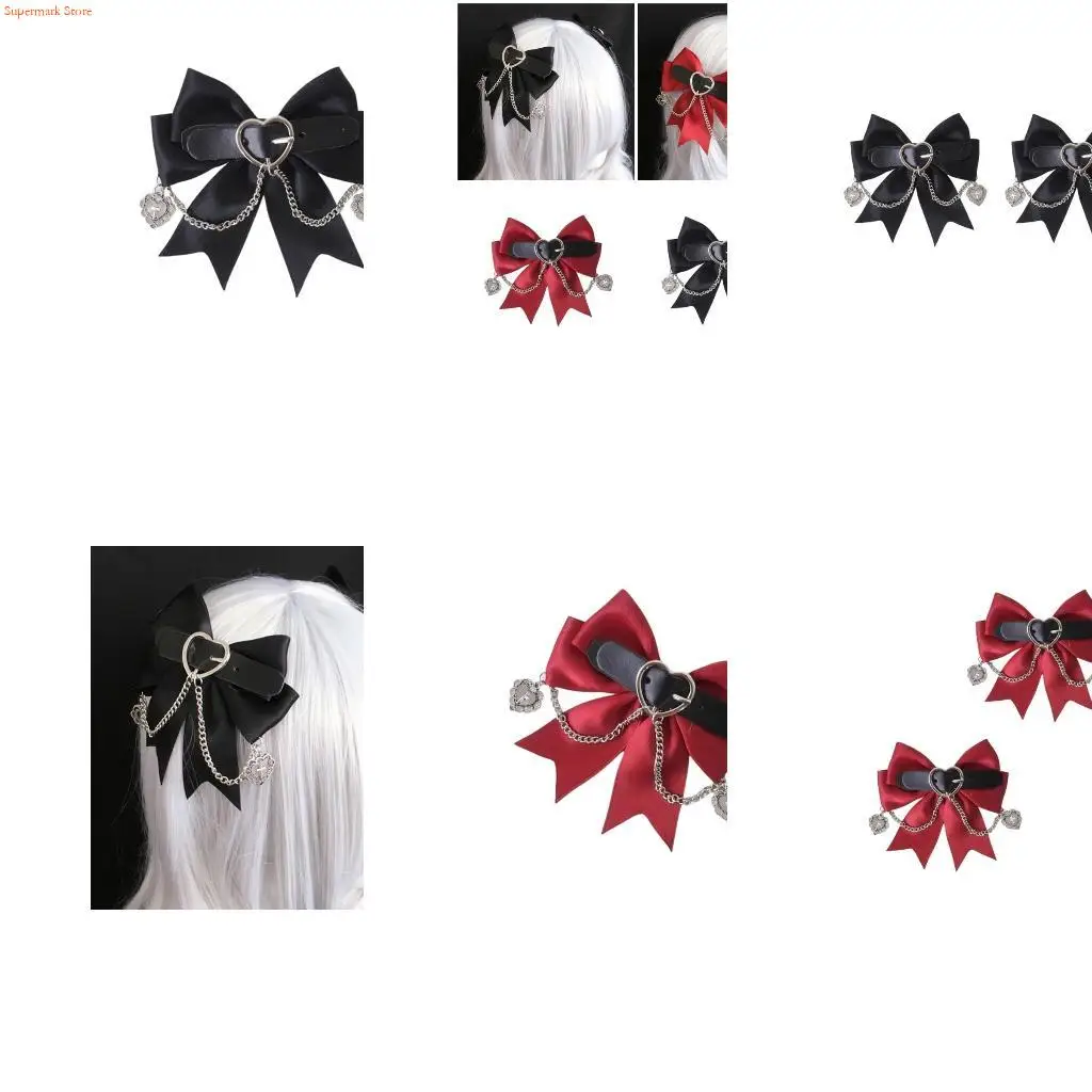 Q5WE Halloween Hair Clip Vintage Gothic Love Heart Bows Barrette Unique Hairpieces Alloy Hairpin For Fashion Females