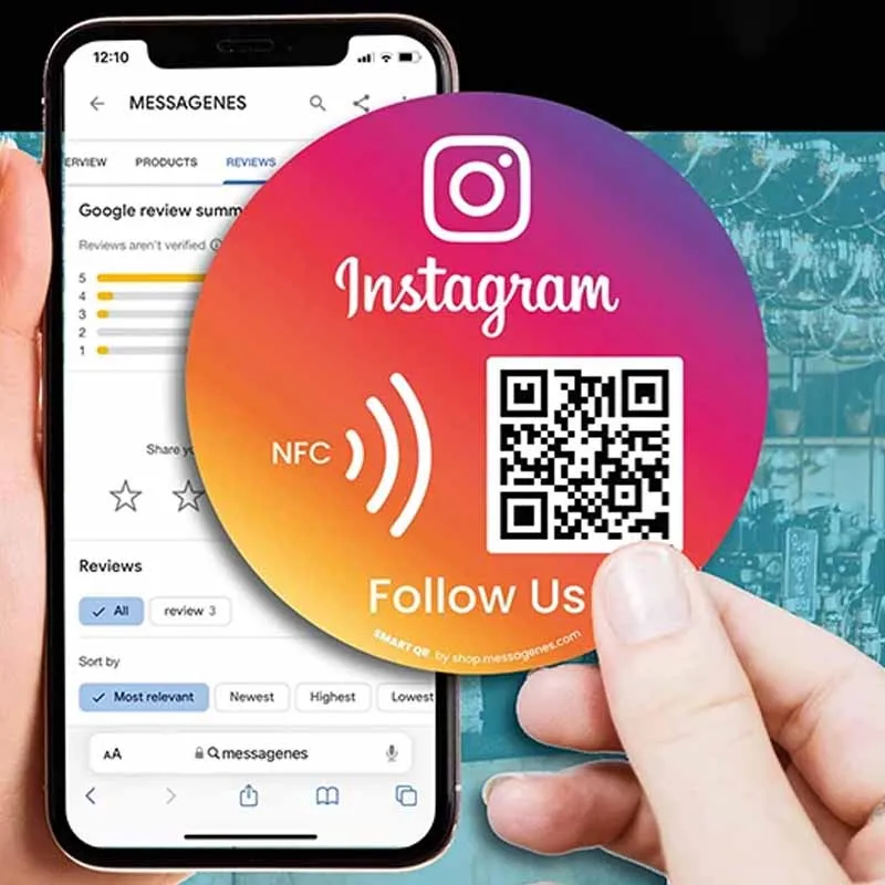 Acrylic Social Business Media Sign NFC Tap Follow US on Instagram QR Code Sign Google Review Facebook Card For Shop store