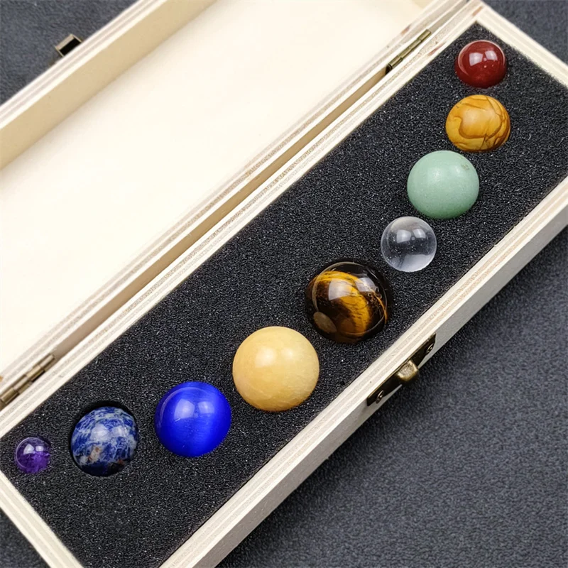 

Solar System Natural Gemstone Outer Space Planets Mixed Crystal Spheres Ball with Wood Box for Kid' Gift Non-porous Loose Beads