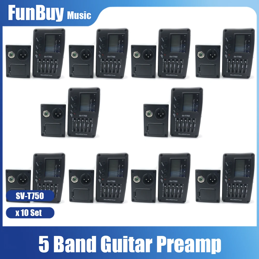 

10PCS SV-T750 5 Band EQ Equalizer with Tuner Guitar pickup Acoustic Guitar Bass EQ Preamp with Digital Procedding Tuner