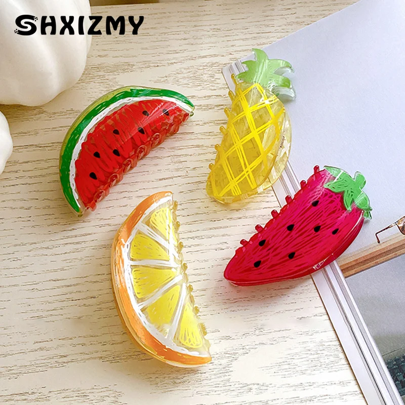 Summer Fruit Acrylic Claw Clip Hairpin Watermelon Pineapple Hair Clip For Women Girls Colorful Cute Crab Hair Clip Hair Accessor