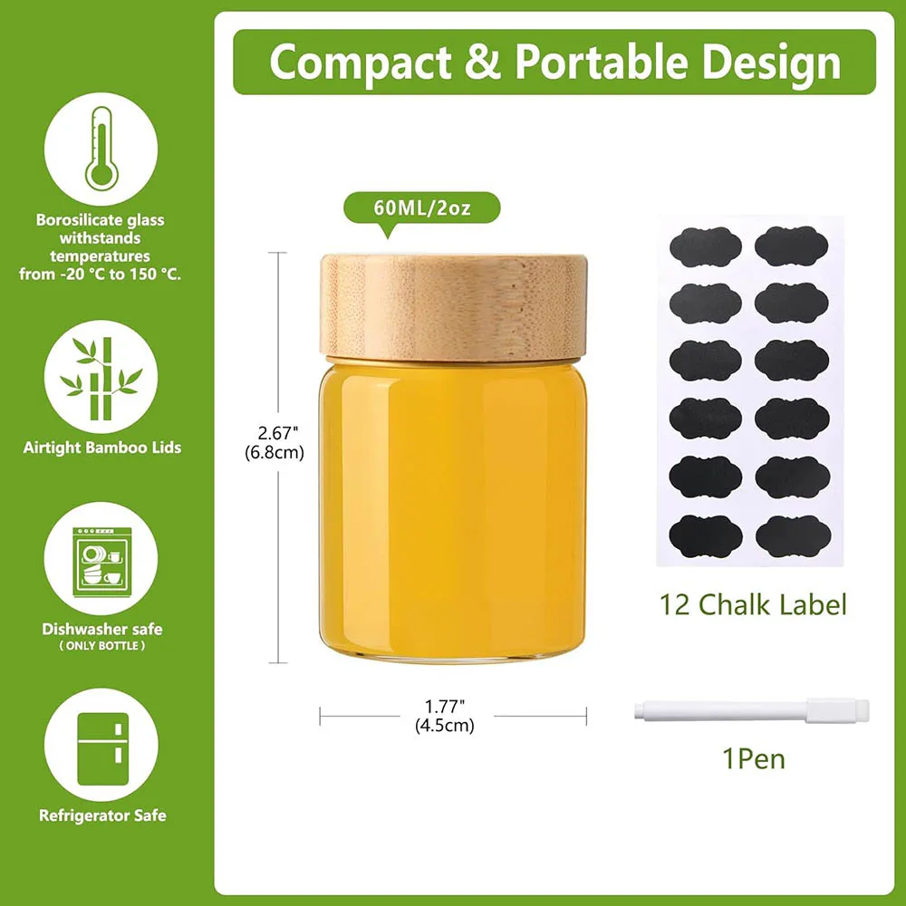 2oz Glass Shot Bottles with Caps, Borosilicate Glass Juice Shot Bottles, Reusable Shot Glass with Lids for Juicing Ginger Shots
