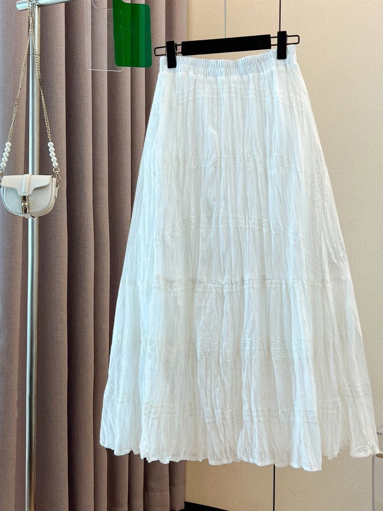 

Retro Lace Embroidery f Skirt Women's Mid-Length A-Line Umbrella Skirt High Waist Dra Summer 2025 Ele Sle