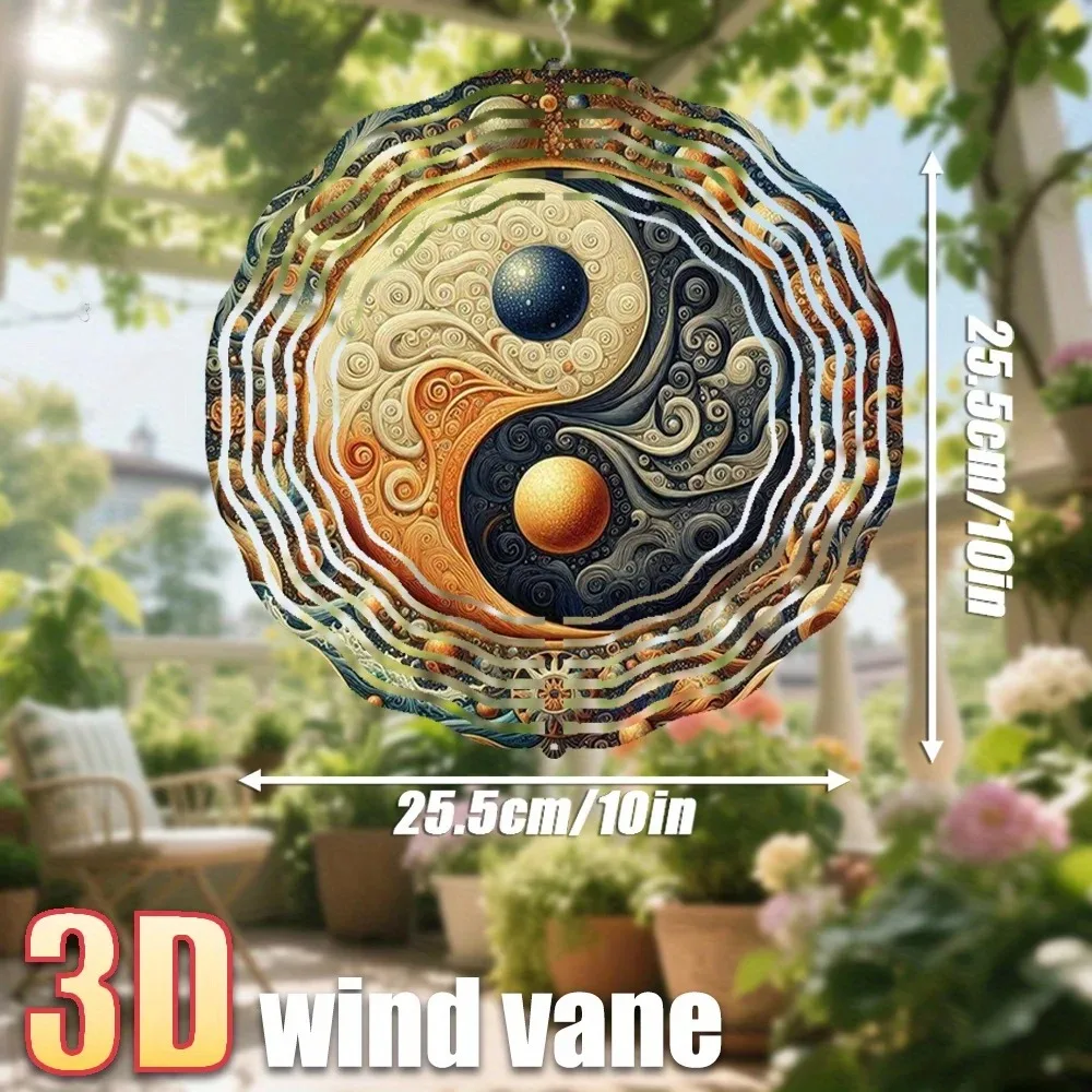 CIFBUY Wind Chime 3D Metal Wind Spinner Kaleidoscope Pattern 360° Rotating Hook Garden Yard Patio Outdoor Decor Ornament